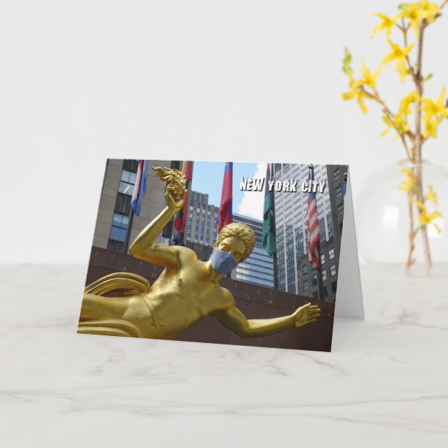 Prometeu vestindo uma máscara facial - Cartão NYC (Flor Amarela)