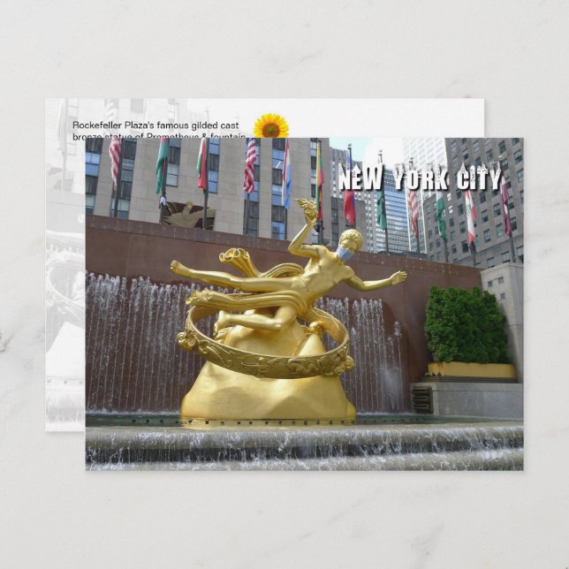 Prometheus Statue & Fountain - Cartão postal NYC (Frente/Verso)
