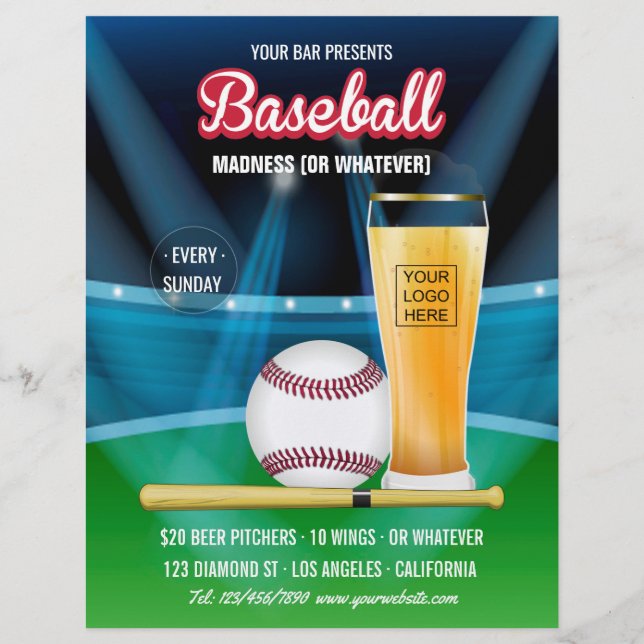 Promoção de Evento de Beisebol no Bar Menu adicion (Frente)