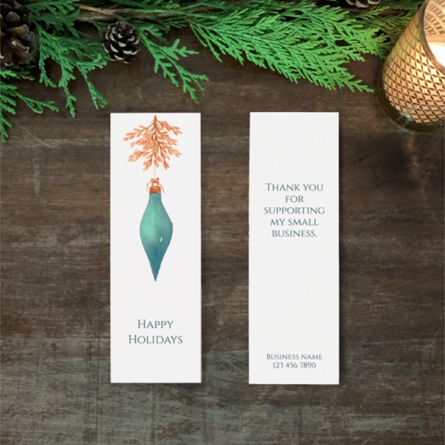 Promoção de Feriado de Negócios com Cores d'Água M (Business card or book mark minis happy holiday original watercolor Christmas bauble thank you)
