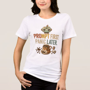 Prompt Primeiro Pânico Depois Camiseta Engraçada d