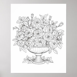 Pronto Para Colorir Rosas Em Um Poster Vase