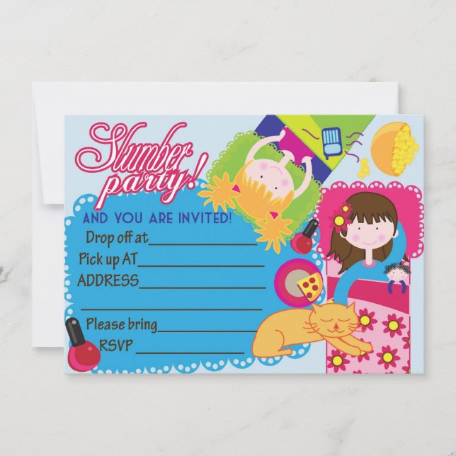 Pronto para encher o convite da festa de sono das  (Frente)