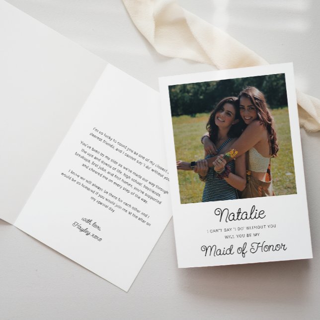 Proposta de Dama de Honra em Cartão Dobrado com Fo (Maid of Honor Proposal Card Photo)
