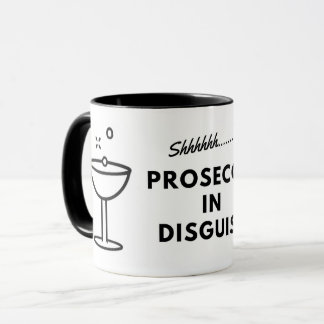 Prosecco na caneca de café do disfarce