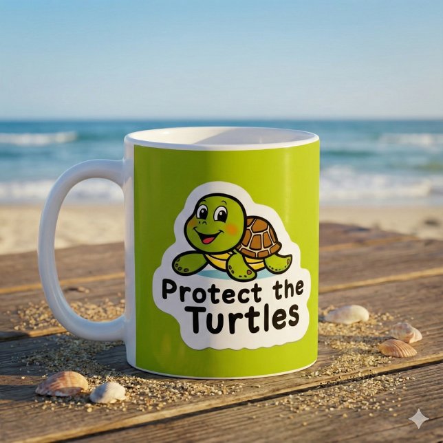 Proteja A Caneca Das Tartarugas (Spread awareness with this adorable, "Protect the turtles" mug! )
