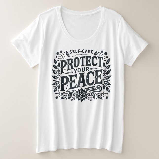 Proteja a sua paz e o tamanho da camiseta feminina (Frente do Design)