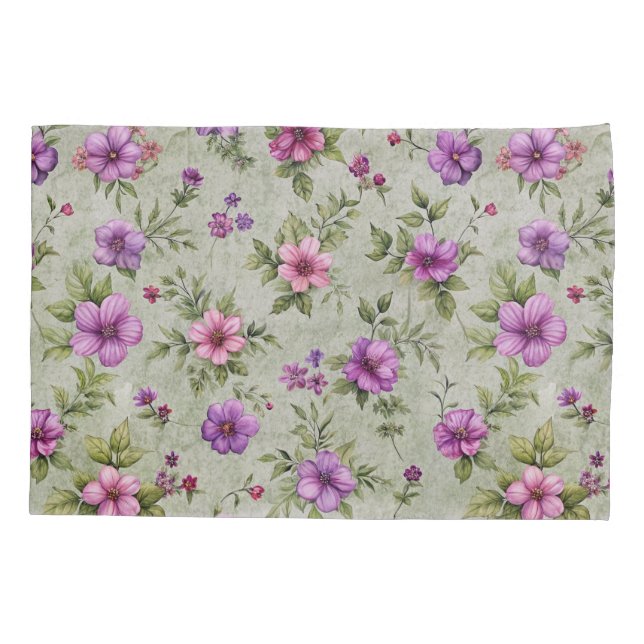 Protetor de Almofada com Padrão Floral Violeta (Verso)