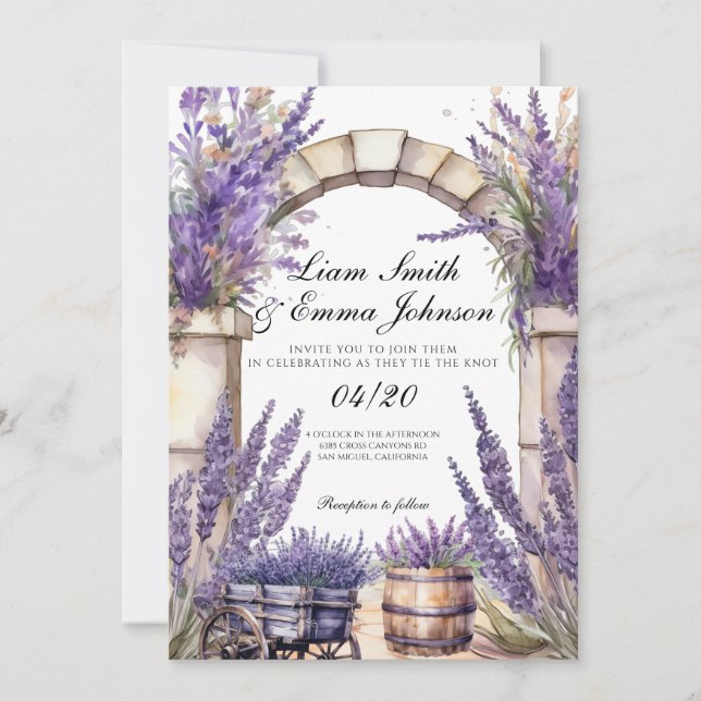 Provença Lavanda Paisagem Casamento Convite (Frente)