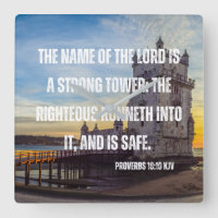 Proverbs 18:10 Relógio de Parede Verso Quadrado da