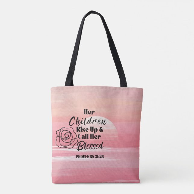 Proverbs 31:28 "Mãe" Tote Bag - Rosa Design (Verso)