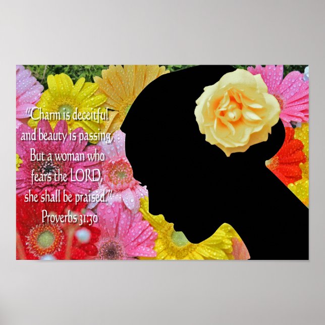 Proverbs 31 Escritura de Flores Poster Cristãs (Frente)