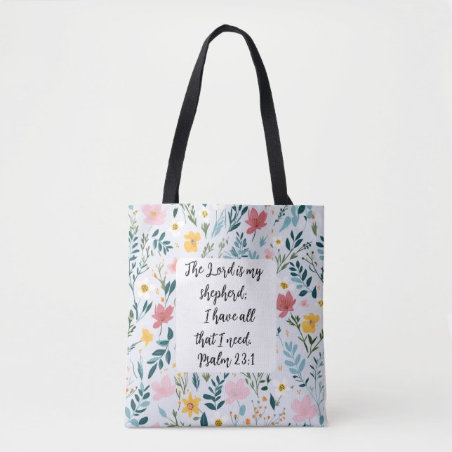 Psalm 23:1 Floral Tote Bag (Frente)