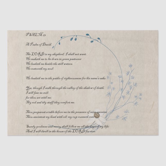 Psalm 23 Papel de Tecido de Preguiça de Lorde (Frente )