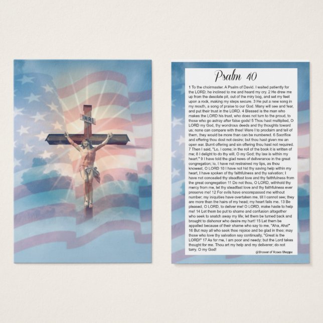 Psalm 40 Scripture Crucifix - Bandeira Americana (Frente & Verso)