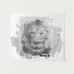 Psalm 91 Wall Art Black and White Lion Tapeçaria