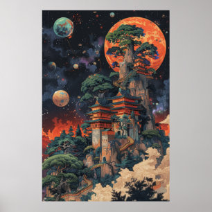 Psicodélico 3D DMT Baobab Bonsai Ukiyo-e Poster