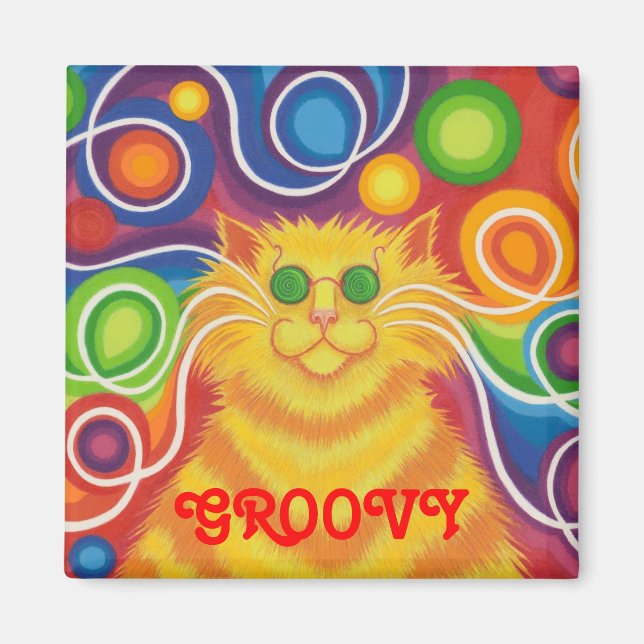 Psy-cat-delic "Groovy" - imã de geladeira quadrada (Frente)