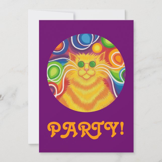 Psy-cat-delic 'Party' roxo de convite (Frente)