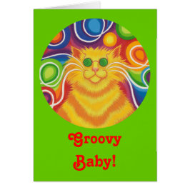 Psy-cat-delic round 'Groovy Baby!' verde cartão