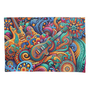 Psychedelic Batik Guitar Arte Colorida Música Retr