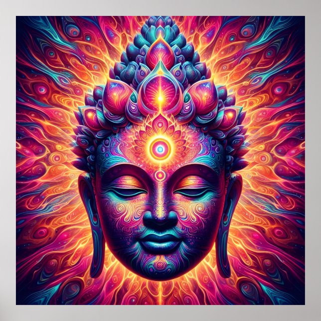 Psychedelic Buddha Art Poster - Vibrant Third Eye  (Frente)