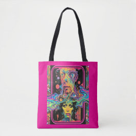 Psychedelic Melting Faces Pink All Over Print Tote