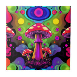 Psychedelic Vibrant Colorful Retro Mushrooms