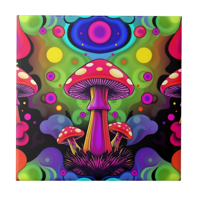 Psychedelic Vibrant Colorful Retro Mushrooms (Frente)