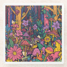 Psychedelic woodland glass coaster