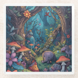 Psychedelic woodland glass coaster