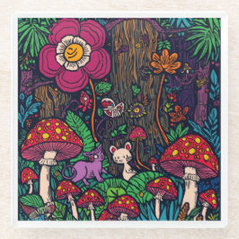 Psychedelic woodland glass coaster