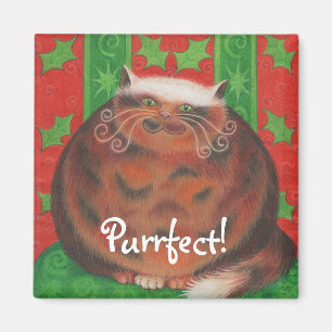 Pud de Natal 'Purrfect!' imã de geladeira quadrad
