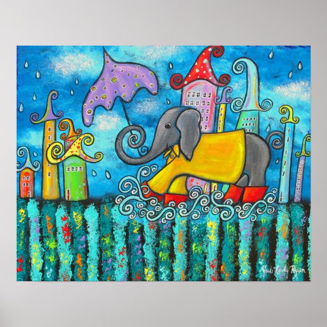 Puddle Jumping Elephant Art Poster (Frente)