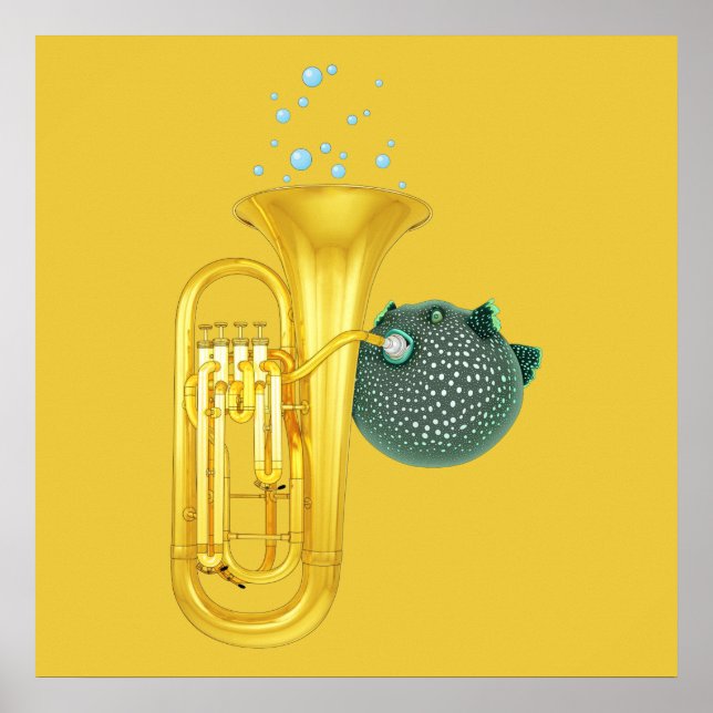 Puffer Fish Playing Tuba Poster (Frente)