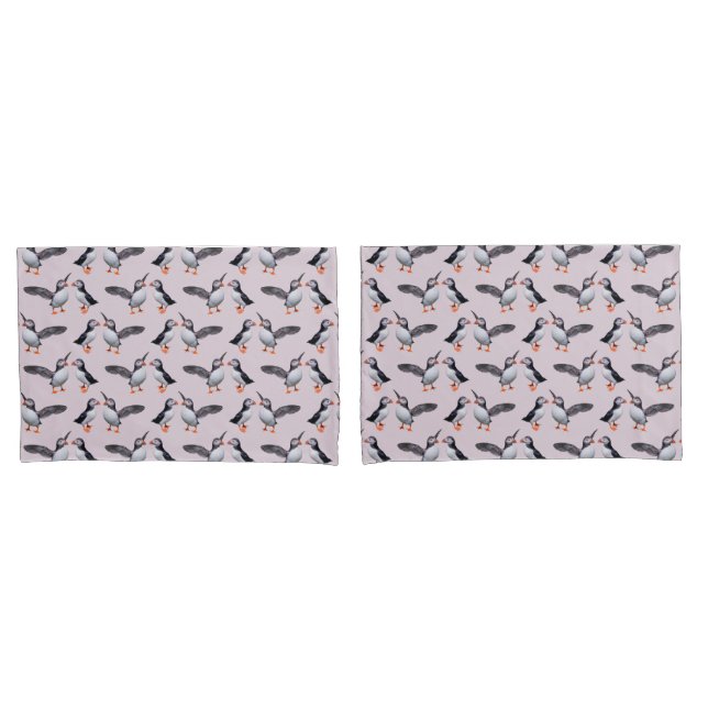 Puffin Frenzy Pillowcase (Rosa-Pedrejado) (Frente - conjunto)