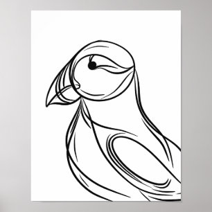 Puffin Line Art   Poster de pássaro costeiro irlan
