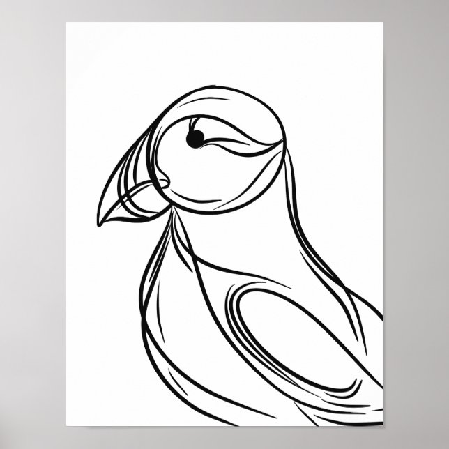 Puffin Line Art | Poster de pássaro costeiro irlan (Frente)