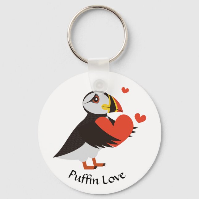 Puffin Love Red Hearts Chaveiro (Frente)