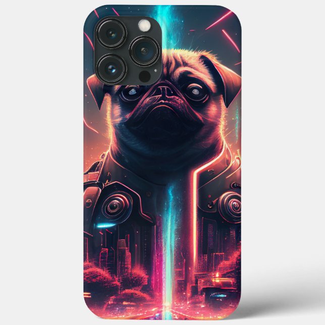 Pug Adorável com Fantasia de Robô Futurista (Verso)