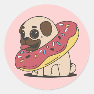 Pug bonito em uma etiqueta da rosquinha