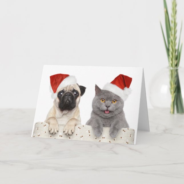 Pug & Cat - Cartão de Natal (Frente)