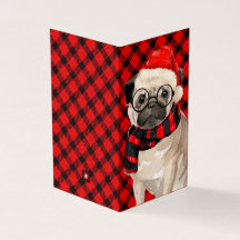 Pug Christmas Dog Red and Black Xadrez