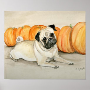 "Pug com impressão da arte do cão das abóboras"