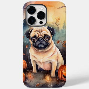 Pug De Halloween Com Pumpkins Assustado