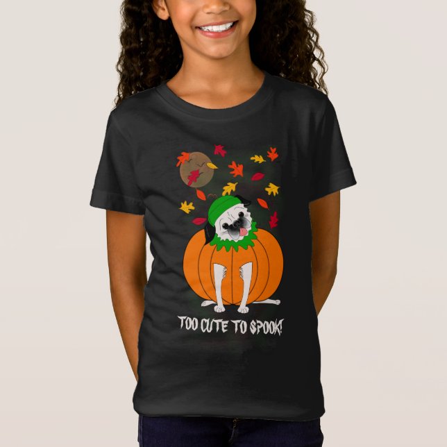 Pug de Halloween: Muito giro para a camiseta das c (Frente)