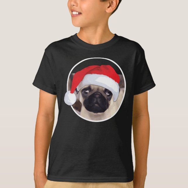 Pug de Natal - Camisa T De Mãos Básicas Para Crian (Frente)