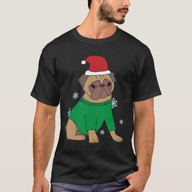 Pug de Natal com Suéter Festivo Ilustrado   (Frente)
