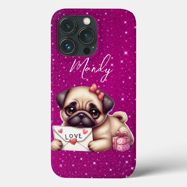 Pug Dia de os namorados Personalizado Pug Puppy Lo (Verso)