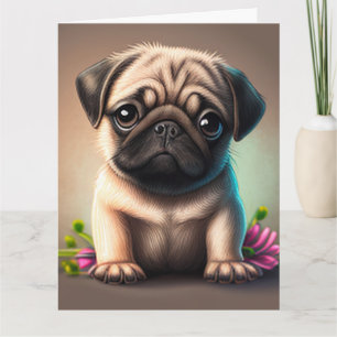 PUG DOG ART QUALQUER CARTÃO DE GANCHO DE OCASIÃO